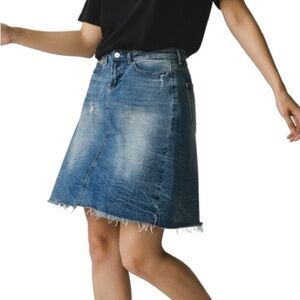 Dex Raw Hem Mini Denim Pencil Skirt US Size 25 Blue Waist 28” Length 22” Hip 34